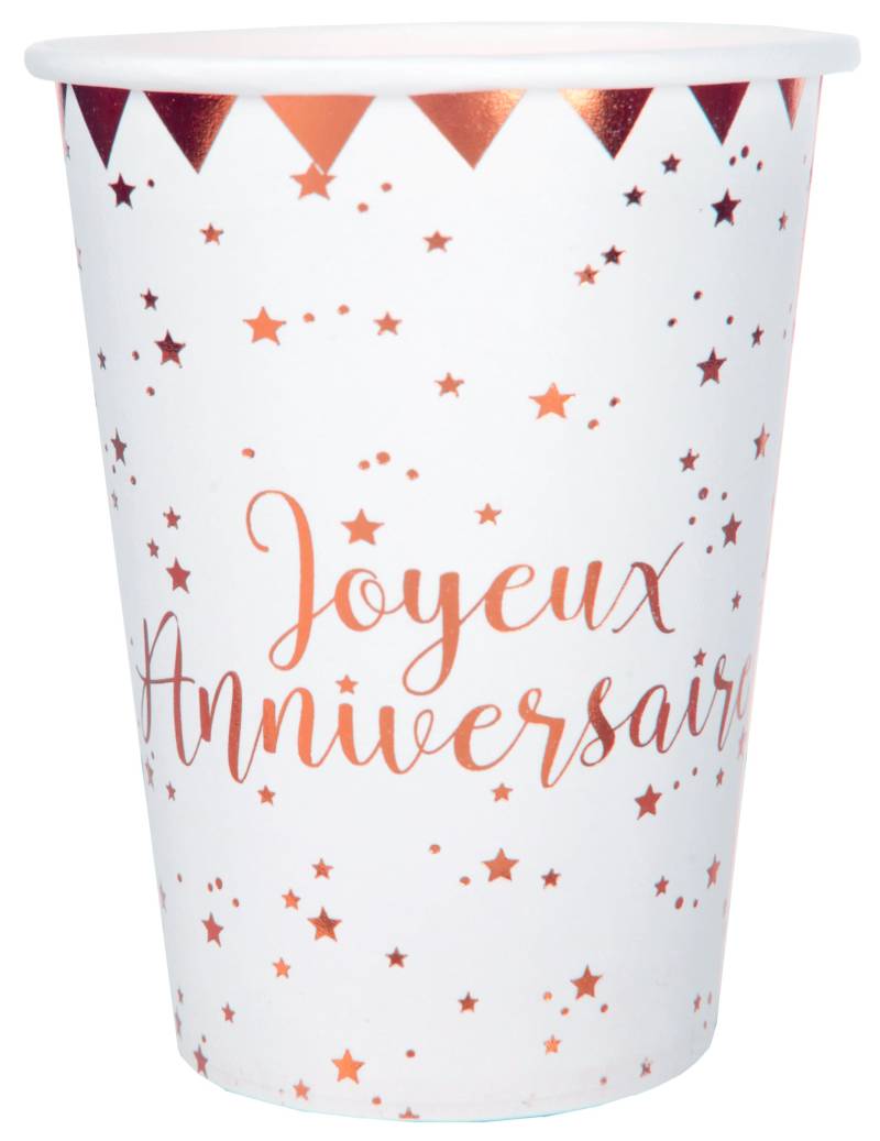 10 Pappbecher Alles Gute zum Geburtstag Roségold mit Sternen von SANTEX
