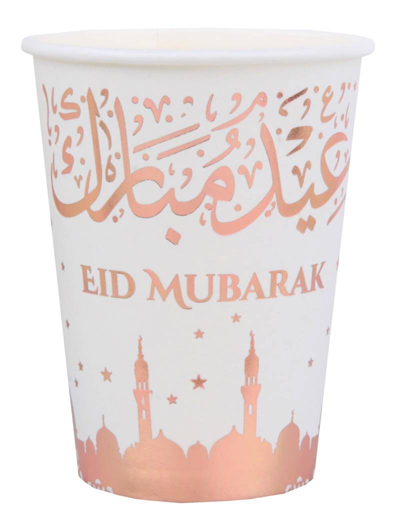 10 Pappbecher Eid Mubarak Roségold 27cl Aïd Dekoration von SANTEX