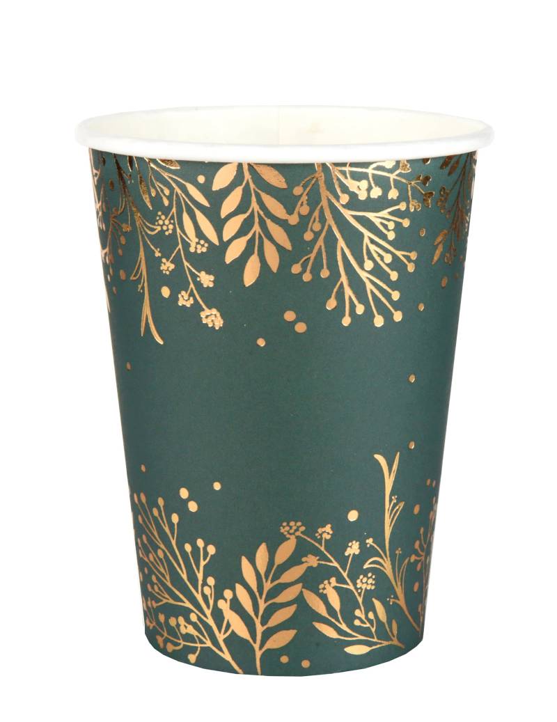 10 Pappbecher Winterblätter Tannengrün 270ml von SANTEX
