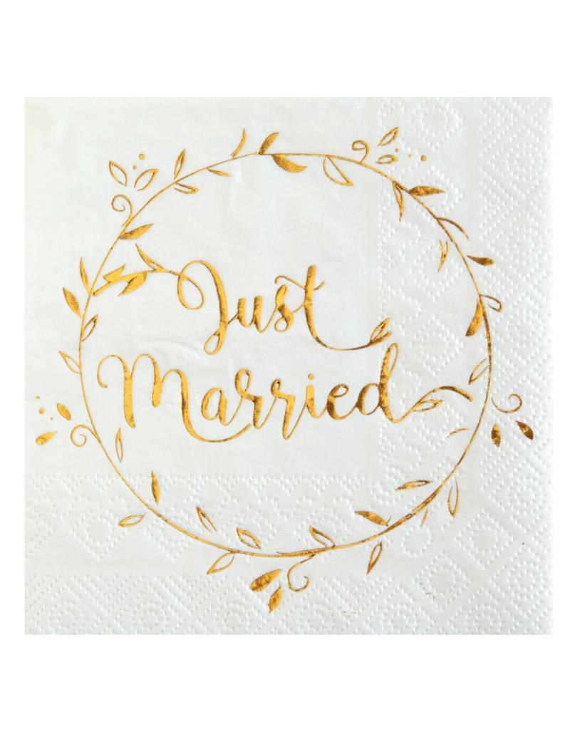 20 Cocktailservietten Just Married, gold, 25 x 25 cm von SANTEX