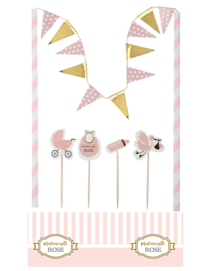 6-teiliges Kuchendeko-Set für Baby Shower in Rosa von SANTEX
