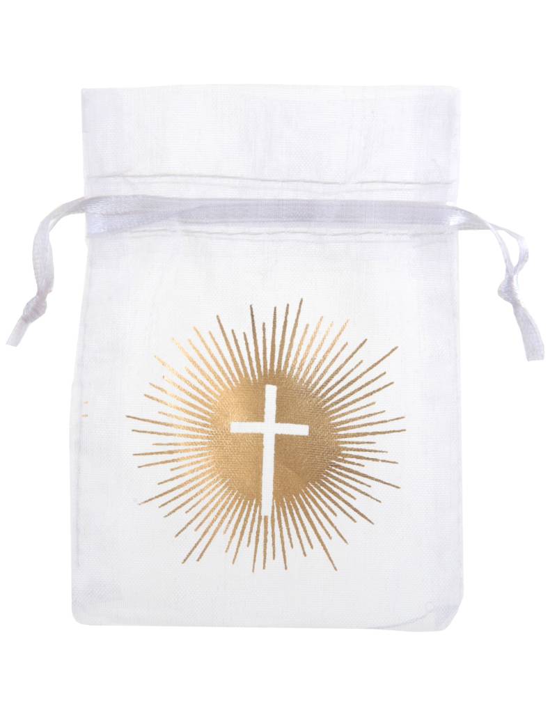 6 weiße Organdy-Säckchen für Zeremonie mit goldenem Kreuz 7,5 x 10 cm 6 weiße Organdy-Säckchen für Zeremonie mit goldenem Kreuz 7,5 x 10 cm von SANTEX