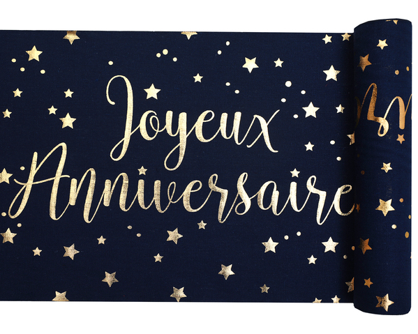 Baumwoll Tischläufer Happy Birthday Blau Gold 28x300cm Baumwoll Tischläufer Happy Birthday Blau Gold 28x300cm von SANTEX