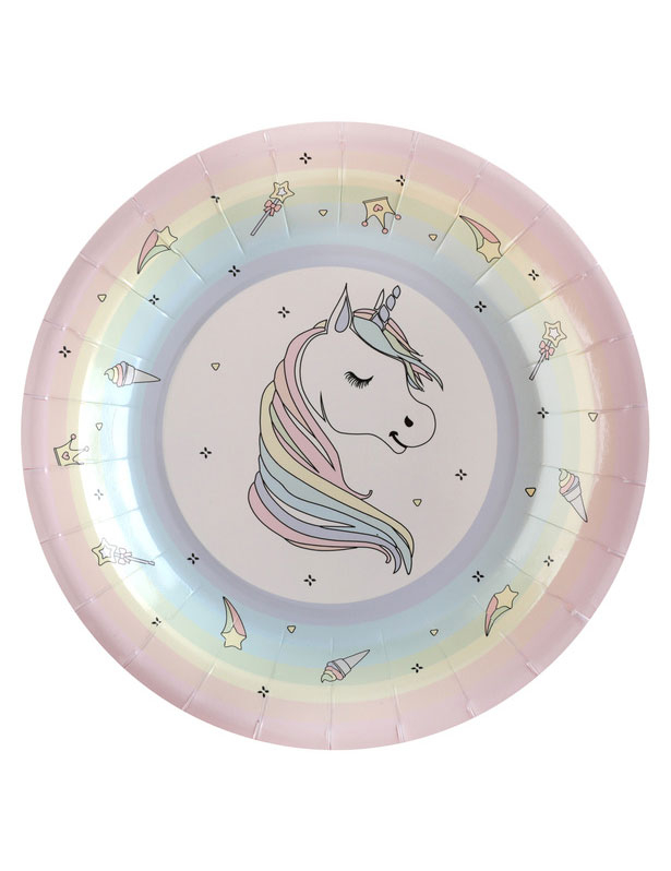 Einhorn-Partyteller schimmernd 10 Stück bunt 22,5 cm von SANTEX