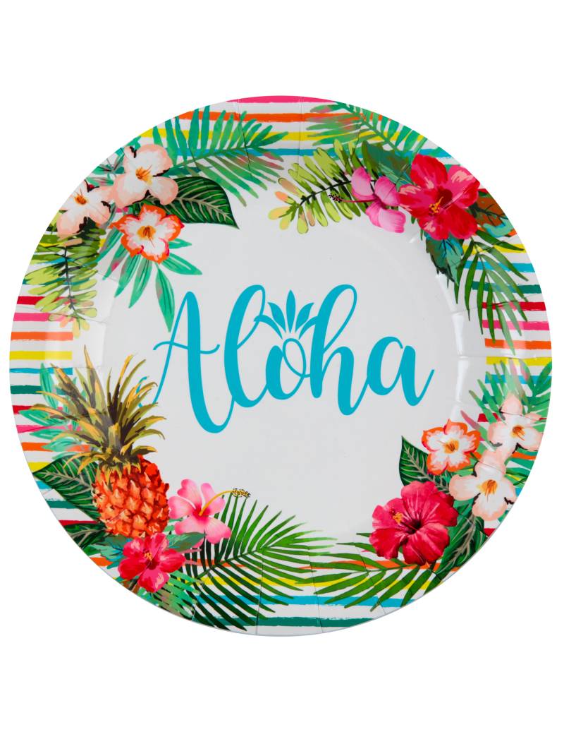 Hawaii-Pappteller Aloha 10 Stück bunt 22,5 cm von SANTEX