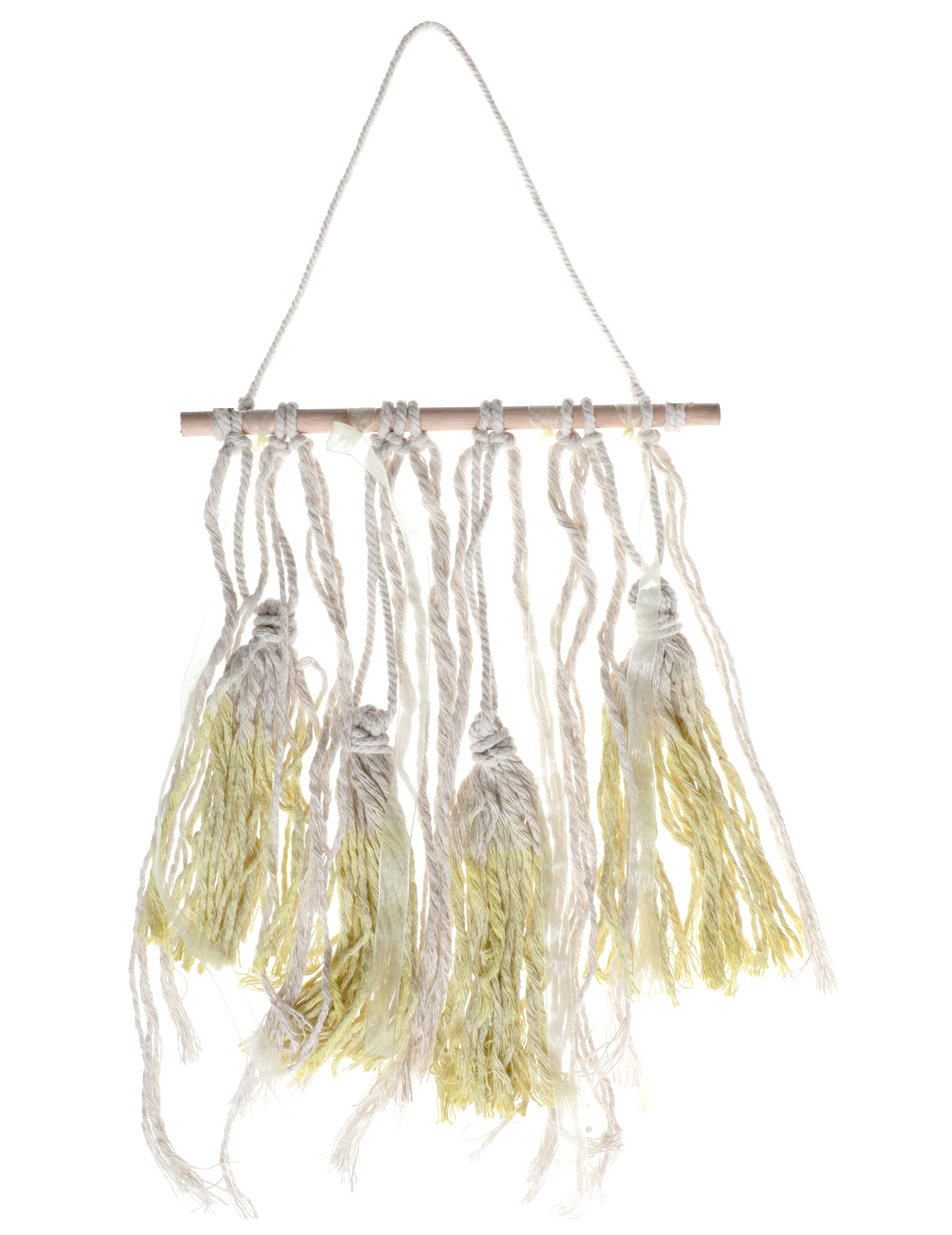 Holz-Hängedekoration mit gelben Pompons 24 x 50 cm Boho-Hochzeit Deko Holz-Hängedekoration mit gelben Pompons 24 x 50 cm Boho-Hochzeit Deko von SANTEX