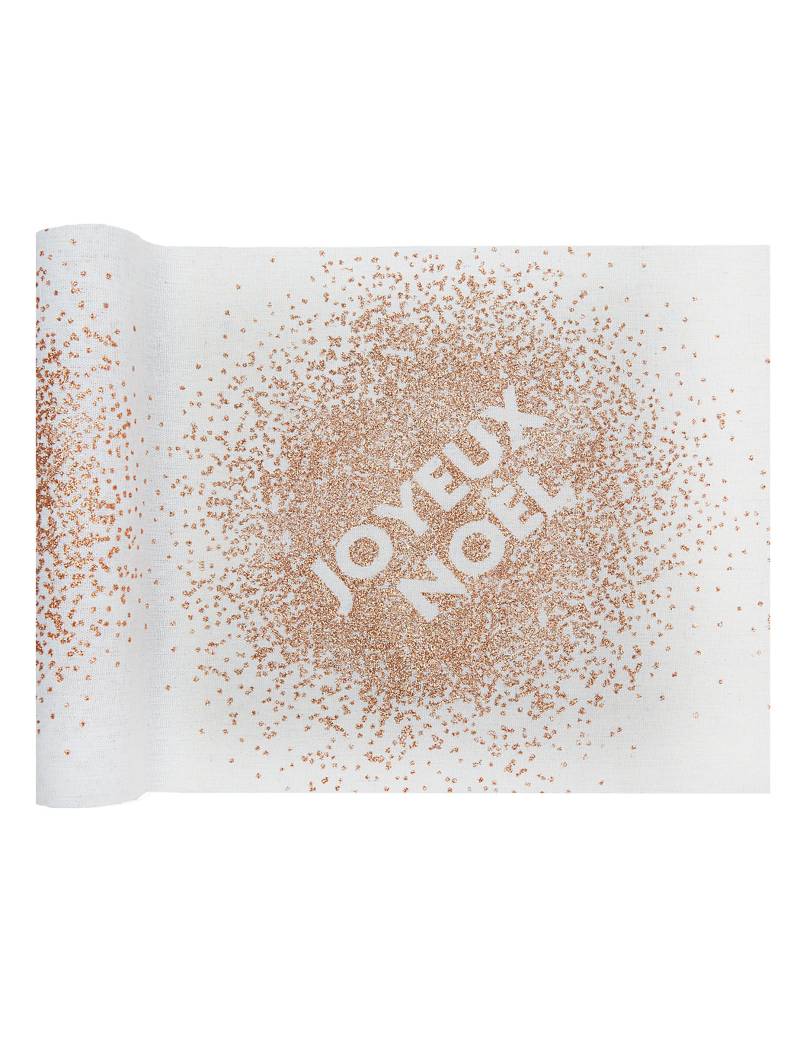 Tischläufer Baumwolle weiß Frohe Weihnachten Roségold-Glitzer 3m x 28cm Tischläufer Baumwolle weiß Frohe Weihnachten Roségold-Glitzer 3m x 28cm von SANTEX