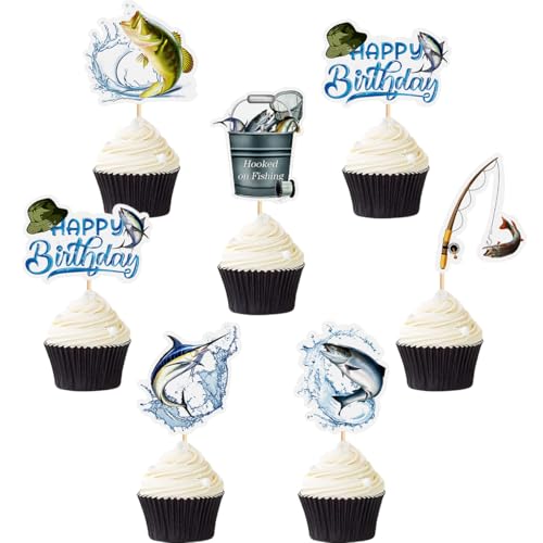 SANYUANHE 24 Stück Angeln Tortendeko,Kuchen Dekoration,Fishing Happy Birthday,Cupcake Topper,Cake Toppers Tortendeko Geburtstag Bunte Fischer Angeln Geburtstags SANYUANHE 24 Stück Angeln Tortendeko,Kuchen Dekoration,Fishing Happy Birthday,Cupcake Topper,Cake Toppers Tortendeko Geburtstag Bunte Fischer Angeln Geburtstags von SANYUANHE