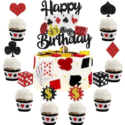 25 Stück Casino Tortendeko,Casino Cupcake Toppers,Poker Geburtstag Kuchen Dekoration,Las Vegas Casino,Casino Party Dekorationen, Thema Party Dekorationen von SANYUANHE