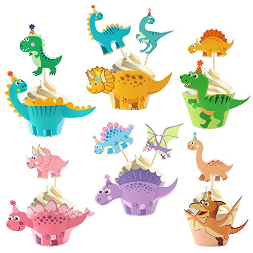 25 Stück Dinosaurier Cupcake Topper Tortendeko Set，Cake Topper Dino，Geburtstagstorte Dekoration，Dino Geburtstag Deko，Kuchen Topper für Kinder Junge Mädchen SANYUANHE von SANYUANHE