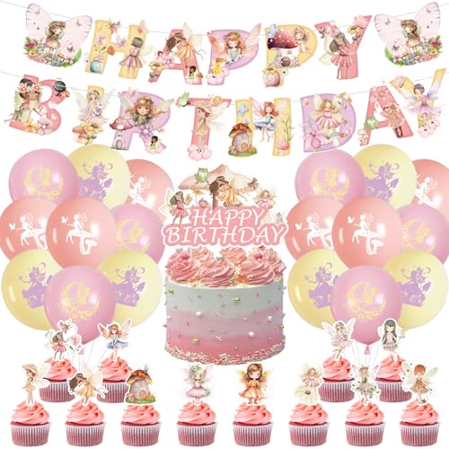 SANYUANHE Fairy cake decoration, 32 pieces fairy tale kids birthday party theme decoration, birthday banner cake balloon decoration, decoration theme party SANYUANHE Fairy cake decoration, 32 pieces fairy tale kids birthday party theme decoration, birthday banner cake balloon decoration, decoration theme party von SANYUANHE