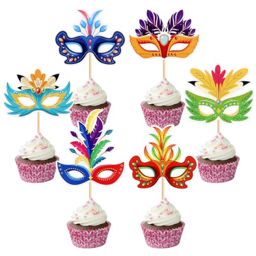 SANYUANHE Maskerade Maske Cupcake Toppers,24 Stück Maskenball-Kuchen-Dekoration,Maskerade-Partys–Dekoration für Jubiläen,Geburtstage,Hochzeiten und Maske-Themenpartys SANYUANHE Maskerade Maske Cupcake Toppers,24 Stück Maskenball-Kuchen-Dekoration,Maskerade-Partys–Dekoration für Jubiläen,Geburtstage,Hochzeiten und Maske-Themenpartys von SANYUANHE