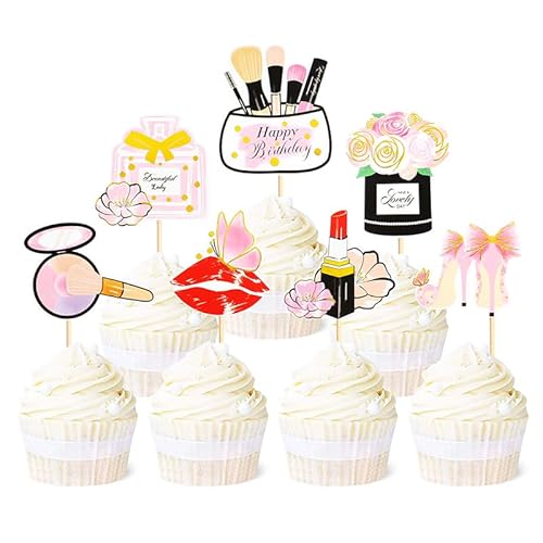 SANYUANHE 14 Stück Kosmetik-Cupcake-Toppers-Kuchen-Dekoration, Göttinnen-Geburtstag, Make-up-Thema, Happy birthday,Lippenstift-Tortendeko, Wimpern-Dekoration für Geburtstagspartys, Kuchen-Dekoration SANYUANHE 14 Stück Kosmetik-Cupcake-Toppers-Kuchen-Dekoration, Göttinnen-Geburtstag, Make-up-Thema, Happy birthday,Lippenstift-Tortendeko, Wimpern-Dekoration für Geburtstagspartys, Kuchen-Dekoration von SANYUANHE