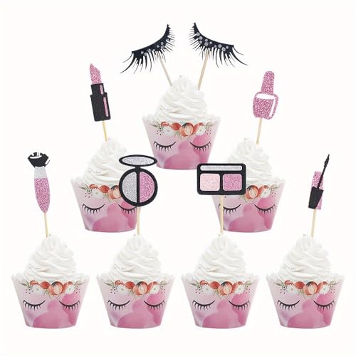 SANYUANHE 17 Stück Kosmetik Tortendeko，Kosmetik Cupcake Toppers，Make-Up-Thema，Lippenstift, Wimpern Geburtstag Party Dekoration，Kuchen Dekorationen，Kosmetik Thema Party Dekorationen von SANYUANHE