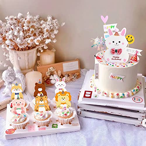 SANYUANHE 19 Stück Cake Topper Zoo Animals Tortendeko，Waldtier Geburtstags kuchen Deko，Geburtstags kuchen Deko für Jungen Mädchen, Kinder Happy Birthday Tortendeko von SANYUANHE