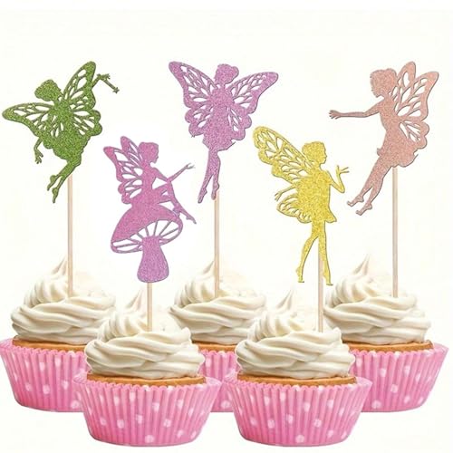 SANYUANHE 21 Stück Feen Tortendeko，Fairy Feen Cupcake Toppers，Feen Geburtstag Kuchen Topper，Kuchendeko，Tortendekoration,Für Feen Kinder Mädchen Geburtstagsdeko,Thema Party Dekorationen von SANYUANHE
