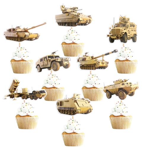 SANYUANHE 24 Stück Panzer Kuchendekoration,Militärfahrzeuge Cupcake Toppers,Kinder Militärische Party,Tanks Gepanzertes Fahrzeug Dekoration für Jungen Geburtstag und Military Vehicles Themenpartys von SANYUANHE
