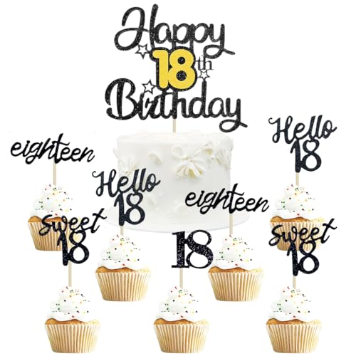 25 Pcs Tortendeko 18 Geburtstag,SANYUANHE Schwarzes Gold Mädchen Junge 18 Jahre Kuchen Deko Happy Birthday,18 Geburtstagskuchen-Deko im Jahrestag-Motiv Cake Topper. 25 Pcs Tortendeko 18 Geburtstag,SANYUANHE Schwarzes Gold Mädchen Junge 18 Jahre Kuchen Deko Happy Birthday,18 Geburtstagskuchen-Deko im Jahrestag-Motiv Cake Topper. von SANYUANHE