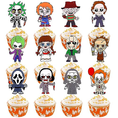 SANYUANHE 25 Stück Halloween Kuchen-Dekoration,Horror Clown-Gruselparty-Schreckens-Killerclown-Cupcake Toppers für Jubiläen,Kindergeburtstag,Hochzeiten und Halloween Themenpartys von SANYUANHE