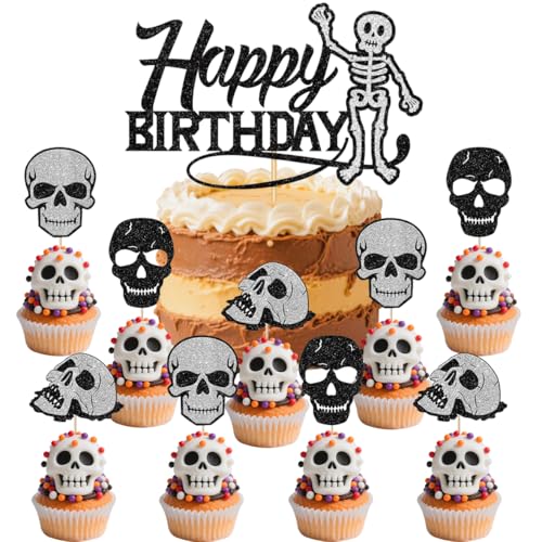 SANYUANHE 25 Stück Totenkopf Kuchen Deko,Skelett Motiv Deko für Geburtstagstorte,Grusel-Design Cupcake Topper für Gruselgeburtstag und Halloween-Geburtstag Themenpartys SANYUANHE 25 Stück Totenkopf Kuchen Deko,Skelett Motiv Deko für Geburtstagstorte,Grusel-Design Cupcake Topper für Gruselgeburtstag und Halloween-Geburtstag Themenpartys von SANYUANHE