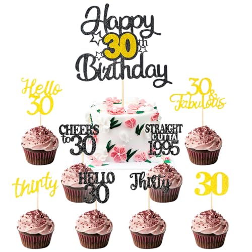 30th Geburtstag Tortendeko 25 Stück,1995 Geburtstagskuchen Partyzubehör für Männer und Frauen,Happy Birthday Party Dekoration, Geburtstagszubehör Cupcake Toppers Gedenk Set,Schwarz Gold Thema 30th Geburtstag Tortendeko 25 Stück,1995 Geburtstagskuchen Partyzubehör für Männer und Frauen,Happy Birthday Party Dekoration, Geburtstagszubehör Cupcake Toppers Gedenk Set,Schwarz Gold Thema von SANYUANHE