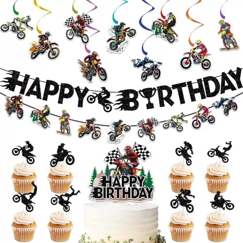 SANYUANHE 37 Stück Kinder Motorrad Happy Birthday Banner Party Dekorations Set,Rennmotorrad-Kuchen-Dekoration,Motorrad-Muster Luftballons,Cupcake Toppers Racing Dirt Bike Dekoration Party Zubehör SANYUANHE 37 Stück Kinder Motorrad Happy Birthday Banner Party Dekorations Set,Rennmotorrad-Kuchen-Dekoration,Motorrad-Muster Luftballons,Cupcake Toppers Racing Dirt Bike Dekoration Party Zubehör von SANYUANHE