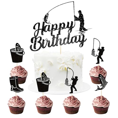 SANYUANHE Fishing Cake Decoration, 25 Pieces Happy Birthday Fisherman Cupcake Party Theme for DIY Cake Dessert Chocolate Decoration Set SANYUANHE Fishing Cake Decoration, 25 Pieces Happy Birthday Fisherman Cupcake Party Theme for DIY Cake Dessert Chocolate Decoration Set von SANYUANHE