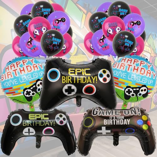 SANYUANHE Game Luftballon-Dekoration,23 Stück Kinder game Griff Aluminium Folie Ballon Alles Gute zum Geburtstag, Jungen & Mädchen game Thema Party Ballon Dekoration, game Video von SANYUANHE