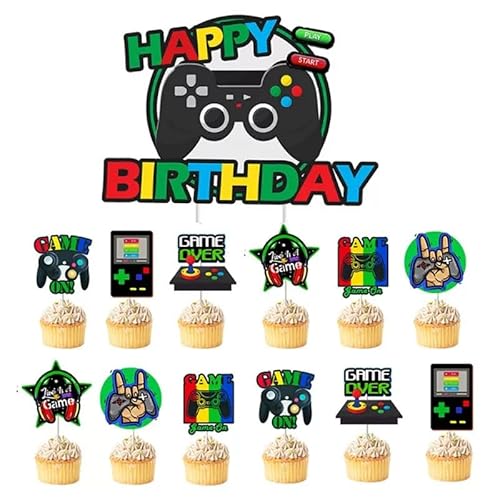SANYUANHE Gamepad Kuchen Dekorieren, 25 Pcs Cartoon Kinder Videospiel Geburtstag Thema, Gamecontroller Dekoration Kuchen, Junge Mädchen Spiele Thema Geburtstagsfeier von SANYUANHE
