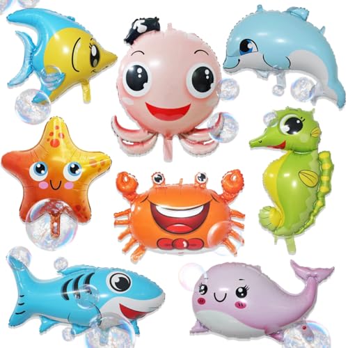 SANYUANHE 8 Pcs Meerestiere Folienballon,XXL Unterwasser Deko,Ozean Thema Party,Delfin Krabbe Hai Schildkröte Garnele Seepferdche Siegel Meerestiere Folienballon Stehend für Kindergeburtstag Deko SANYUANHE 8 Pcs Meerestiere Folienballon,XXL Unterwasser Deko,Ozean Thema Party,Delfin Krabbe Hai Schildkröte Garnele Seepferdche Siegel Meerestiere Folienballon Stehend für Kindergeburtstag Deko von SANYUANHE