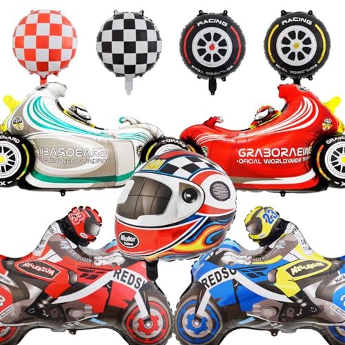 SANYUANHE Racing Balloon 9 Piece Set, Kids Birthday Helmet Foil Racing Boy Decoration, Motorcycle Balloon Set for Kids Birthday Theme Party SANYUANHE Racing Balloon 9 Piece Set, Kids Birthday Helmet Foil Racing Boy Decoration, Motorcycle Balloon Set for Kids Birthday Theme Party von SANYUANHE