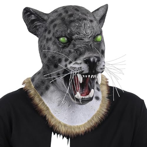 SANZHIGUO Schwarze Leopardenmaske, realistische Geparden-Maske, lustige Panther-Vollkopfmaske, Wildtiermaske für Halloween-Kostüm, Cosplay, Party-Requisiten von SANZHIGUO