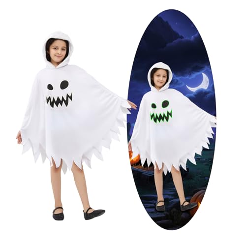 Geisterkostüm Kinder, Gespensts Kostüm für Jungens Mädchen 10-12 Jahres, Gespenster Kostüm, Halloween Kostüm-Geister Kinder Weiß für Halloween Karnevals Faschings Partys (L) von SARYLI