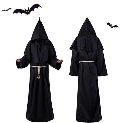Mönch Kostüm Herren, Mönchskuttes Kostüm Set mit Kapuze und Kreuze, Halloween Mönchsrobe Kostüm Priester Mönchskostüm, Mittelalterliche Pfarrerverkleidung für Halloween Karnevals (Schwarz, L) Mönch Kostüm Herren, Mönchskuttes Kostüm Set mit Kapuze und Kreuze, Halloween Mönchsrobe Kostüm Priester Mönchskostüm, Mittelalterliche Pfarrerverkleidung für Halloween Karnevals (Schwarz, L) von SARYLI