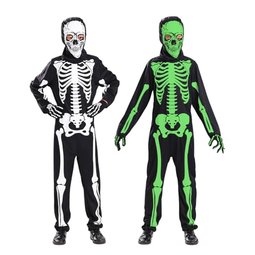 Skeletts Kostüm Kinder, Skelettkostüm für Jungens Mädchen, Halloween Kostüm Kinder Skeletts, Kinderkostüme Skelettkostüm im Dunkeln Leuchtet für Halloween Karnevals Partys Cosplays (L) von SARYLI