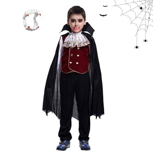 Vampir Kostüm Kinder Jungens, Vampirkostüm für Kinder 4-6 Jahres, Halloween Gotisch Vampirin Kostüm Jungens Verkleidung für Karnevals Faschings Vampiretheme Partys Cosplays (M) von SARYLI