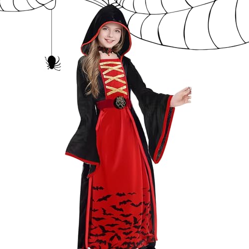 Vampir Kostüm Mädchen, Vampirkostüm Kinder 10-12 Jahres, Halloween Kostüm-Vampire Kinder Mädchen Gotisch Vampirin Kostüm Kleid Verkleidung für Karnevals Faschings Partys Cosplays (L) von SARYLI