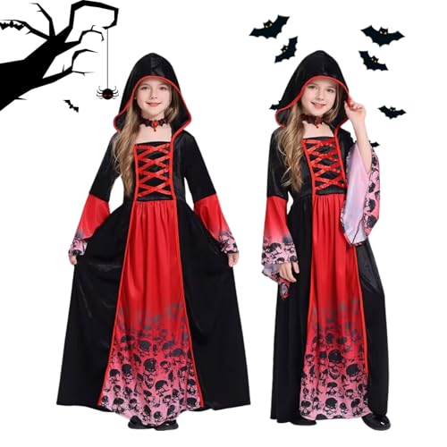 Vampir Kostüm Mädchen, Vampirkostüm Kinder 7–9 Jahres, Halloween Kostüm-Vampire Kinder Mädchen Gotisch Vampirin Kostüm Kleid Verkleidung für Karnevals Faschings Partys Cosplays (M) von SARYLI