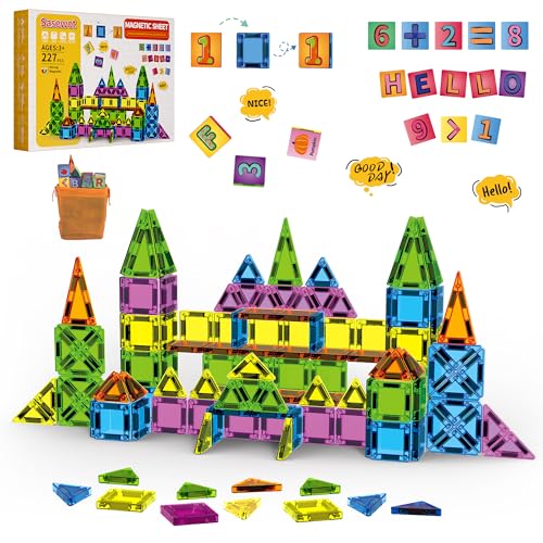 Magnetische Bausteine 227PCS Magnetic Teile,Mit Magnetische Buchstaben & Wörter, Magnetspiel STEM Magnetbausteine für geschenk mädchen Jungen, Montessori Spielzeug ab 2 3 4 5 6 7 8 Jahre Kinder von Sasewot