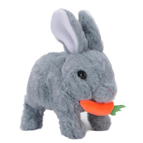 SASKATE Electric Bunny Toy, Realistisch Springender Kaninchen mit Karottenpropie für Kinder, Bewegte Ohren und Soundeffekte für die Interaktion zwischen Elternkind (Grau) von SASKATE
