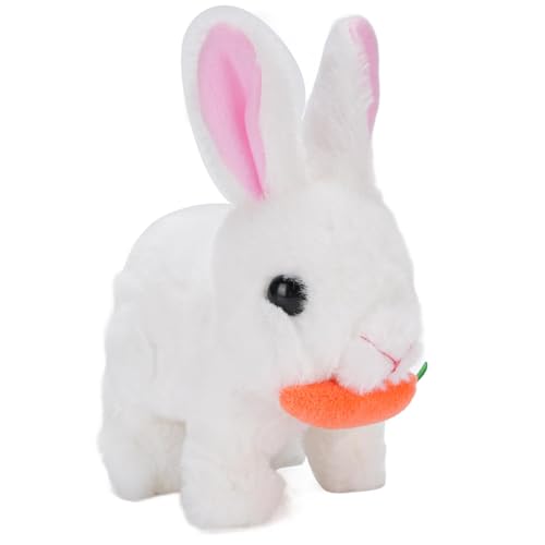 SASKATE Electric Bunny Toy, Realistisch Springender Kaninchen mit Karottenpropie für Kinder, Bewegte Ohren und Soundeffekte für die Interaktion zwischen Elternkind (Weiß) von SASKATE