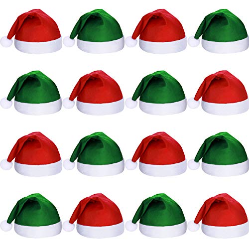 16 Stück Weihnachtsmannmützen aus Vliesstoff für Erwachsene (grün und rot) von SATINIOR