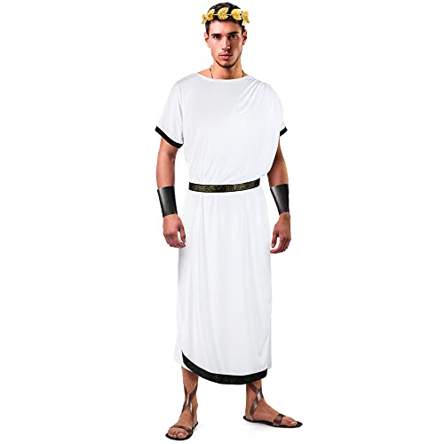 SATINIOR 4 Stück Herren Weiß Toga Griechischer Gott Kostüm Erwachsene Party Toga Caesar römisches Kostüm mit Blatt Lorbeerkranz Leder Armband (groß) von SATINIOR
