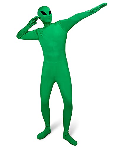 Alien Ganzkörperanzug Halloween Zentai Anzug Stretch Kostüm Grün Verschwinden Mann Body Suit Cosplay Kostüm, Grün (Erwachsene Large) von SATINIOR
