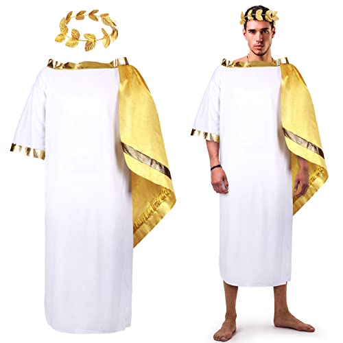SATINIOR Griechisches Gott Kostüm Weiß Römischer Toga Erwachsene Toga Kostüm Tunika mit Blatt Krone Kopfschmuck Gold Lorbeerkranz Stirnband (X-Large), Weiß, Gold und Schwarz von SATINIOR
