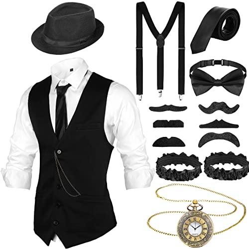 SATINIOR 1920er-Jahre-Kostüm, brüllende Kostüme, Outfit mit 20er-Jahre-Gangster-Weste, Hut, Taschenuhr, Hosenträgern, Schwarz, XXL SATINIOR 1920er-Jahre-Kostüm, brüllende Kostüme, Outfit mit 20er-Jahre-Gangster-Weste, Hut, Taschenuhr, Hosenträgern, Schwarz, XXL von SATINIOR