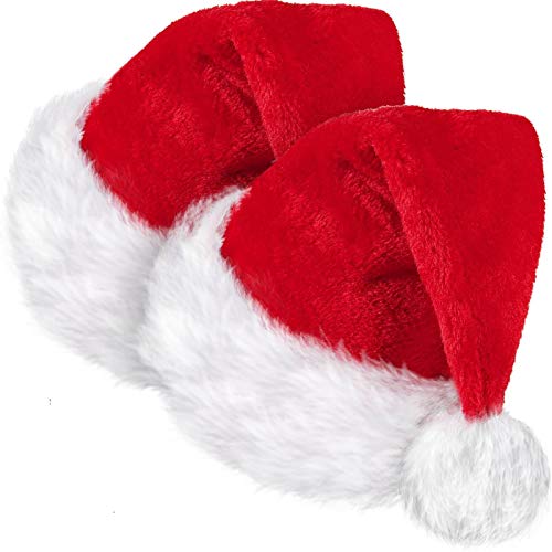 SATINIOR 2 Pack Weihnachtsmützen Erwachsene Weihnachtsmann Mütze Nikolausmütze Plüsch Unisex Kappe (Rot, Erwachsenen Größe) von SATINIOR