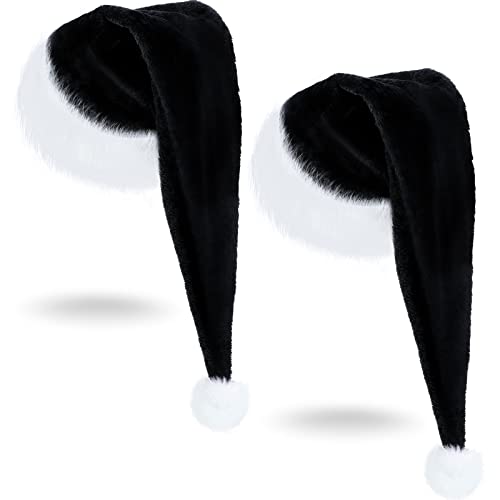 SATINIOR 2 Pack Weihnachtsmützen Erwachsene Weihnachtsmann Mütze Nikolausmütze Plüsch Unisex Kappe (Schwarz, Erwachsenen Größe) von SATINIOR