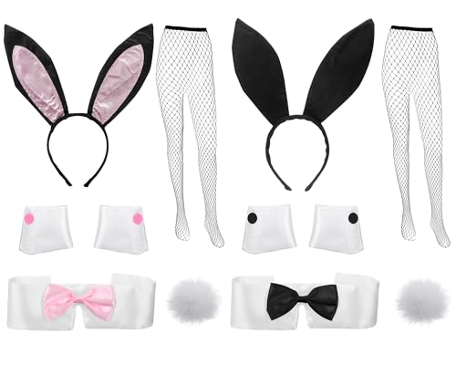 SATINIOR 2 Sets Halloween-Kostüm für Damen, Hasen-Kostüm, Anime-Anzug, Netzstrümpfe, Kaninchenohren, Stirnband, Hasenschwanz für Cosplay, Schwarz, Schwarz/Rosa, Einheitsgröße SATINIOR 2 Sets Halloween-Kostüm für Damen, Hasen-Kostüm, Anime-Anzug, Netzstrümpfe, Kaninchenohren, Stirnband, Hasenschwanz für Cosplay, Schwarz, Schwarz/Rosa, Einheitsgröße von SATINIOR