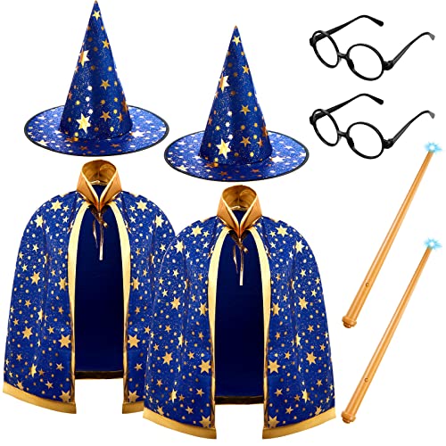 SATINIOR 8 Stück Halloween Zauberer Kostüm Zauberer Umhang Zauberer Mantel Kinder mit Hut Zauberstab Licht für Kinder Jungen Mädchen Cosplay Party von SATINIOR